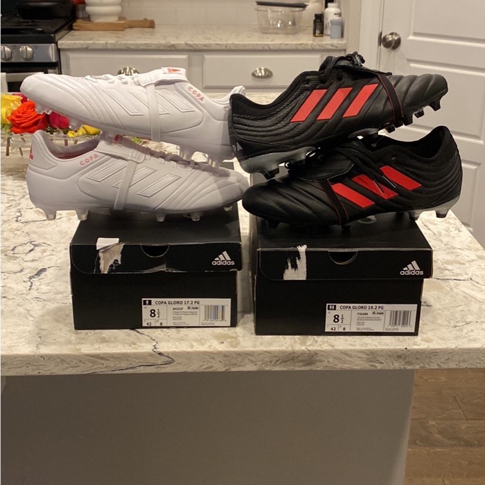 ADIDAS COPA GLORO 20.2 CLEATS WHITE in 7.5M Black 4 pairsSZ 8M 2 pairs in SZ 8.5